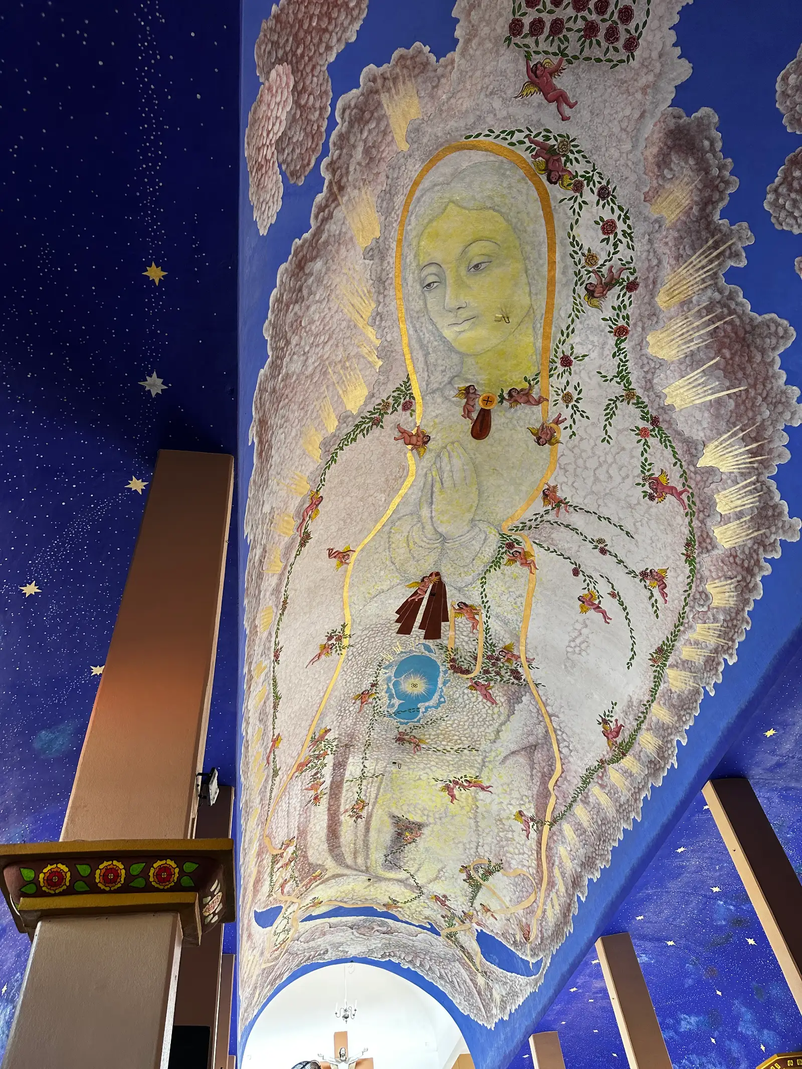 Recently painted ceiling mural in the church