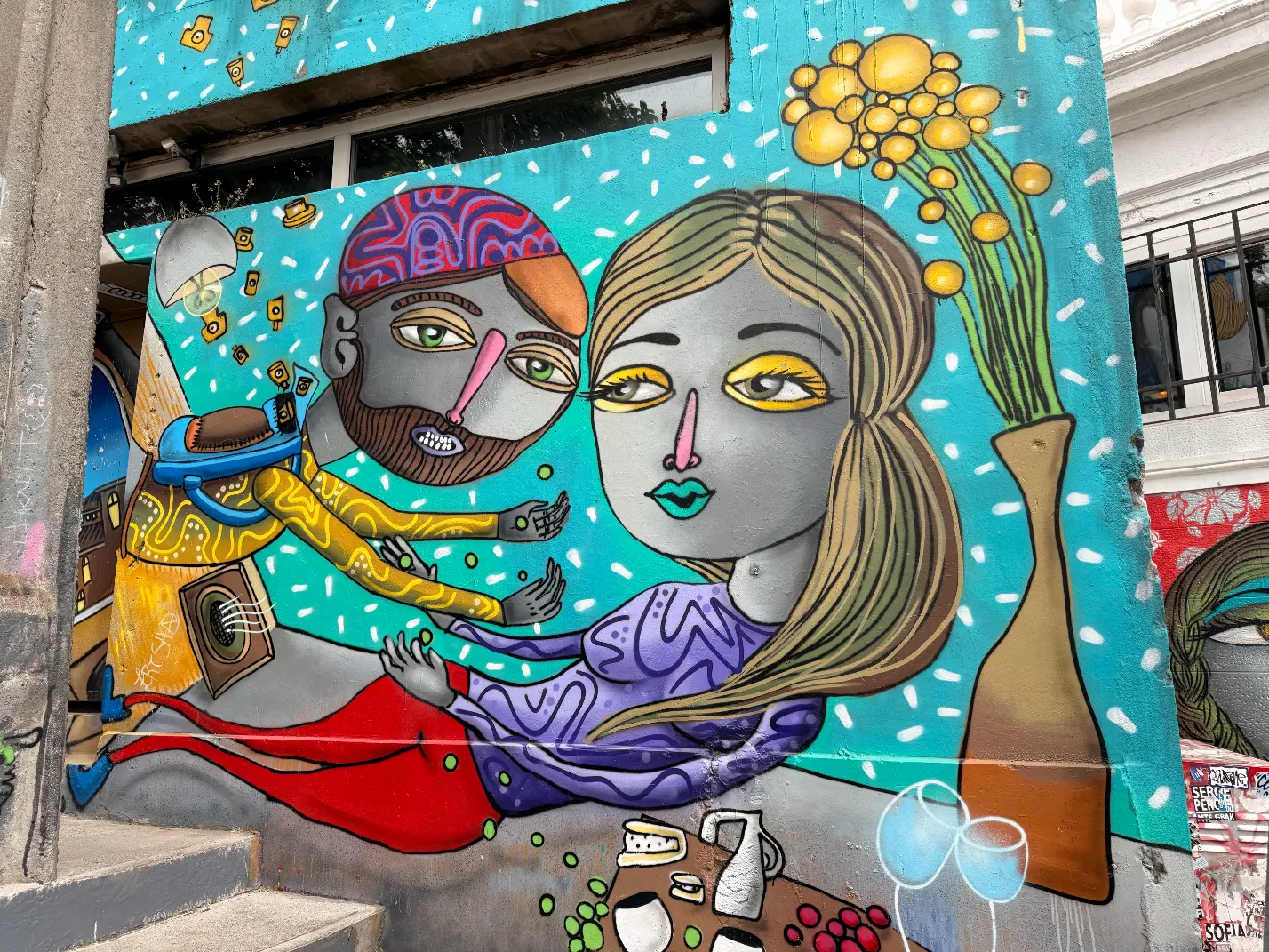A vibrant street mural in Valparaíso, Chile